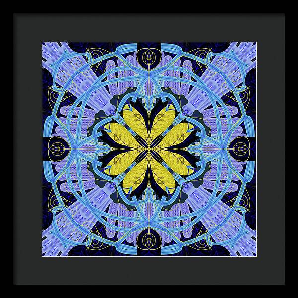Blue and Yellow Leaf Mandala - Framed Print