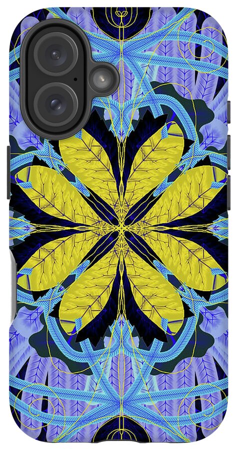 Blue and Yellow Leaf Mandala - Phone Case