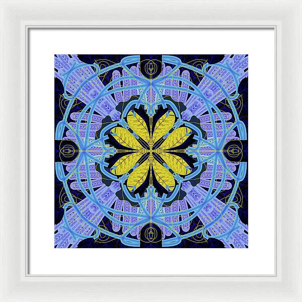 Blue and Yellow Leaf Mandala - Framed Print
