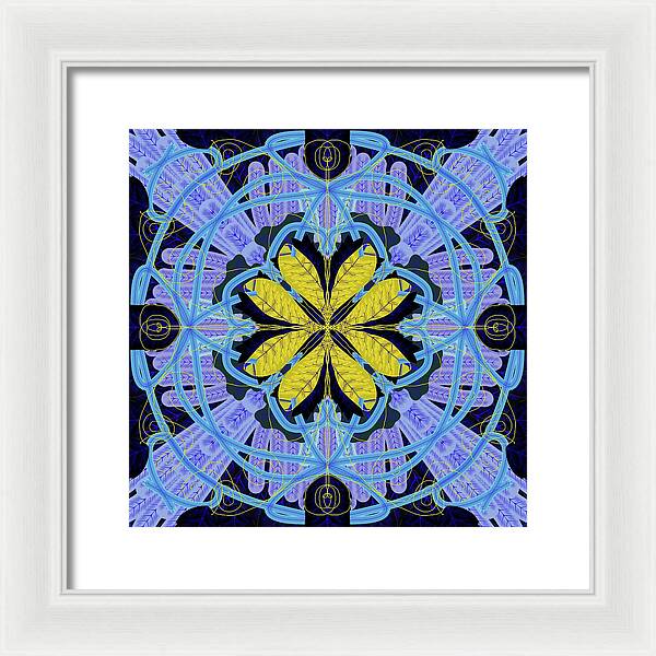 Blue and Yellow Leaf Mandala - Framed Print