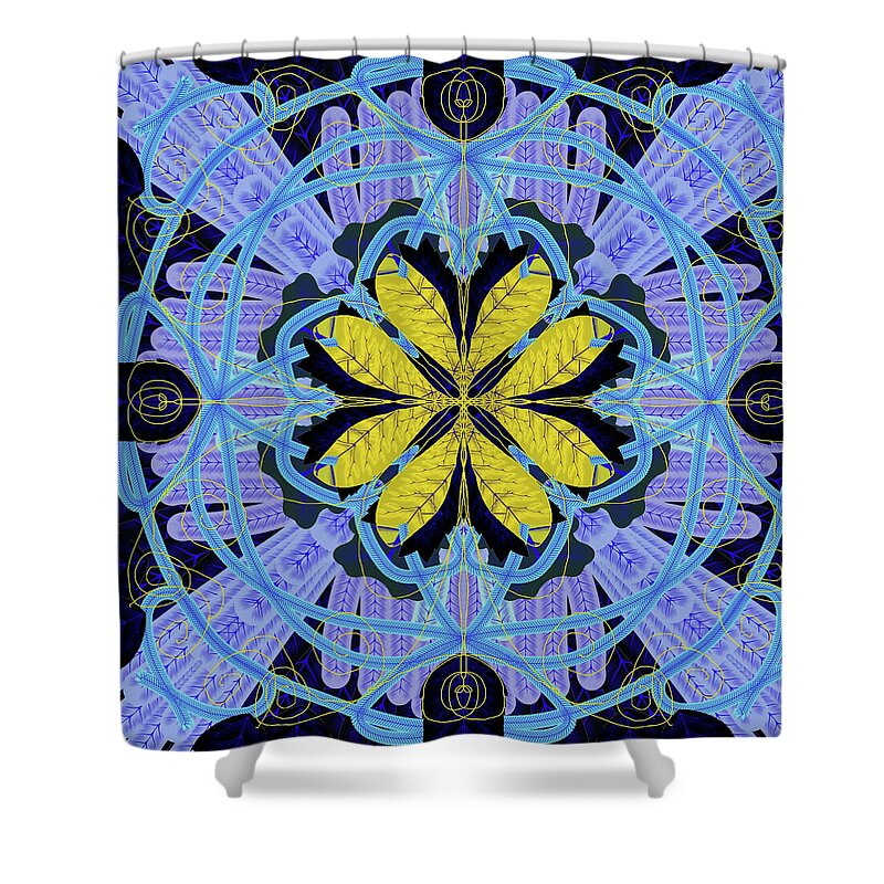 Blue and Yellow Leaf Mandala - Shower Curtain