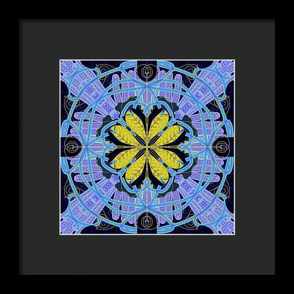 Blue and Yellow Leaf Mandala - Framed Print
