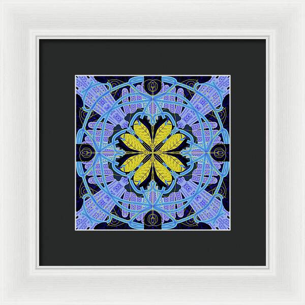 Blue and Yellow Leaf Mandala - Framed Print