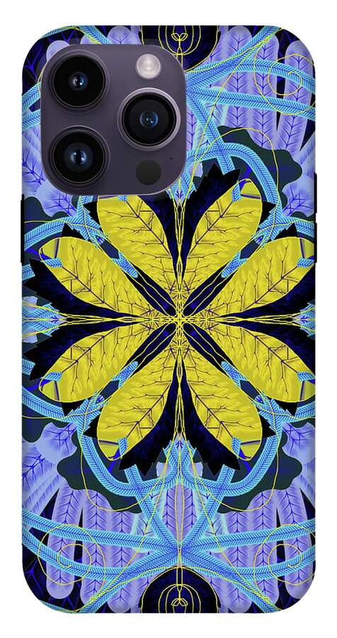 Blue and Yellow Leaf Mandala - Phone Case