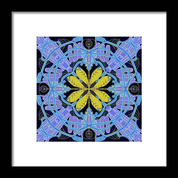 Blue and Yellow Leaf Mandala - Framed Print