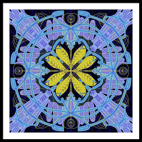 Blue and Yellow Leaf Mandala - Framed Print