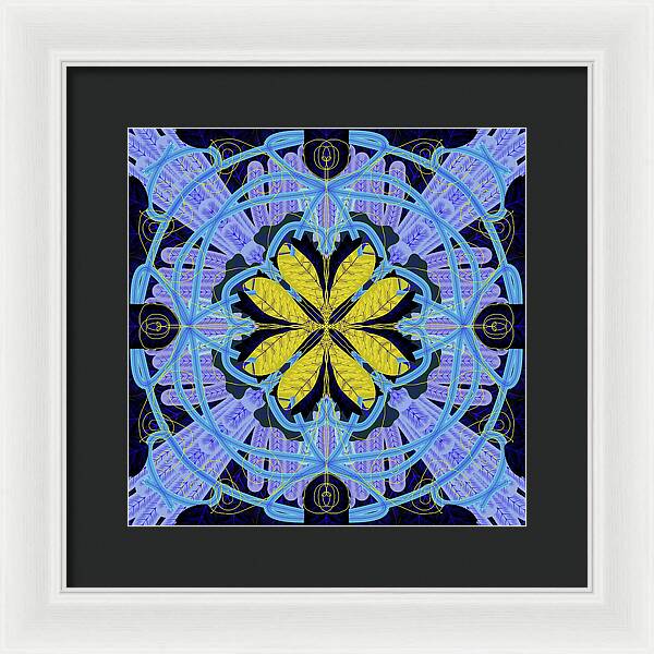 Blue and Yellow Leaf Mandala - Framed Print