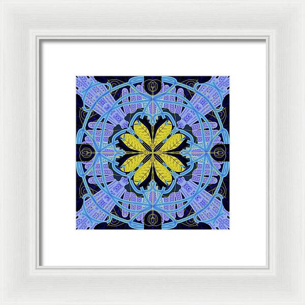 Blue and Yellow Leaf Mandala - Framed Print