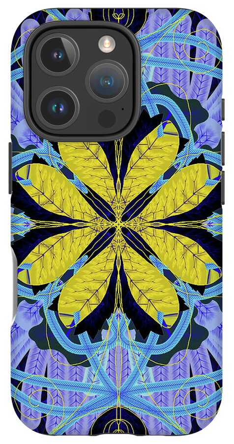 Blue and Yellow Leaf Mandala - Phone Case