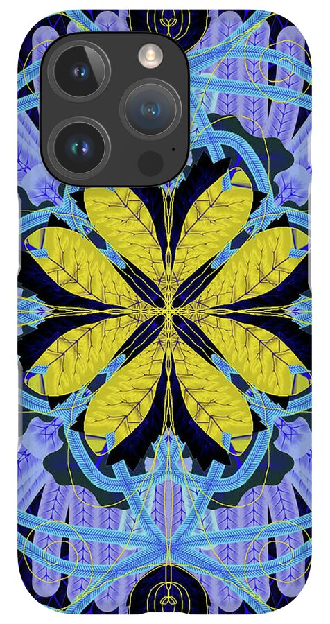 Blue and Yellow Leaf Mandala - Phone Case