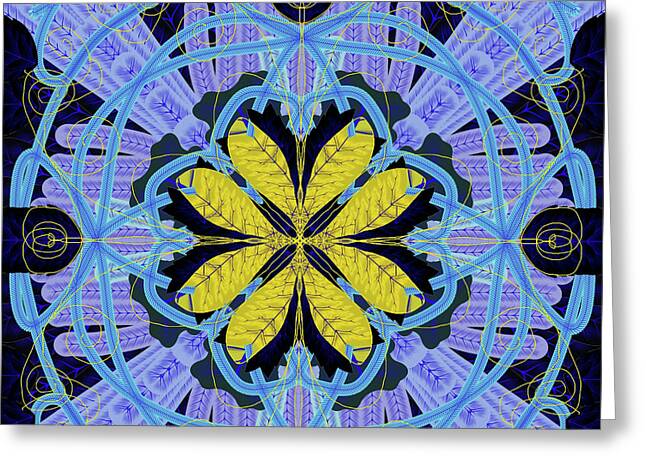 Blue and Yellow Leaf Mandala - Greeting Card