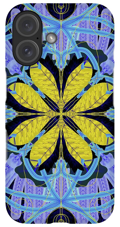 Blue and Yellow Leaf Mandala - Phone Case