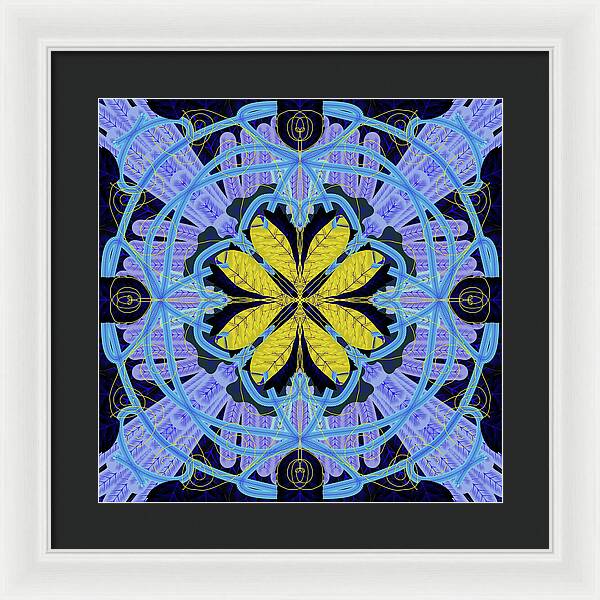 Blue and Yellow Leaf Mandala - Framed Print