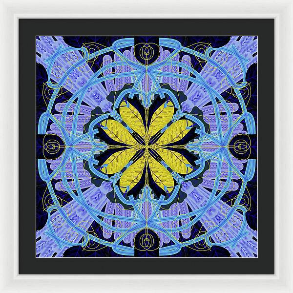 Blue and Yellow Leaf Mandala - Framed Print