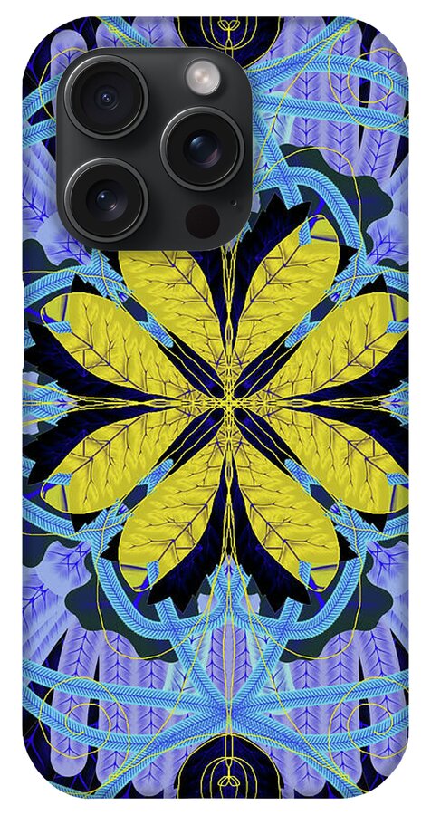 Blue and Yellow Leaf Mandala - Phone Case