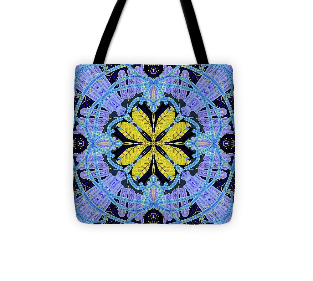 Blue and Yellow Leaf Mandala - Tote Bag