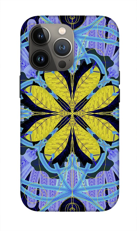 Blue and Yellow Leaf Mandala - Phone Case