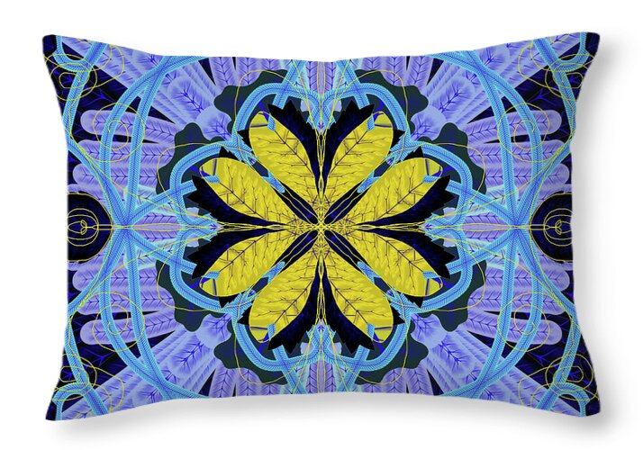 Blue and Yellow Leaf Mandala - Throw Pillow