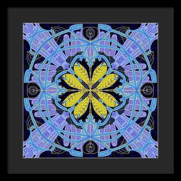 Blue and Yellow Leaf Mandala - Framed Print