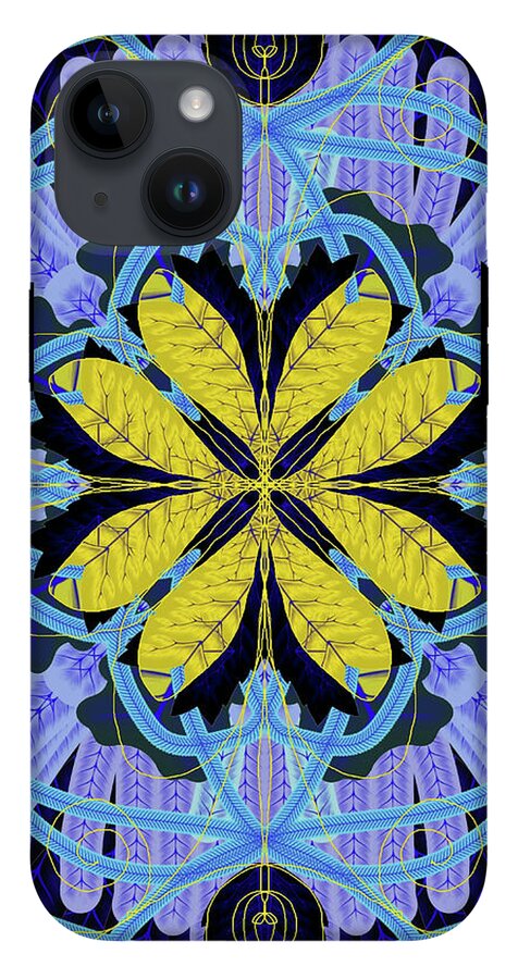 Blue and Yellow Leaf Mandala - Phone Case