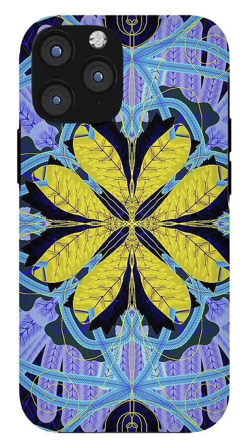 Blue and Yellow Leaf Mandala - Phone Case