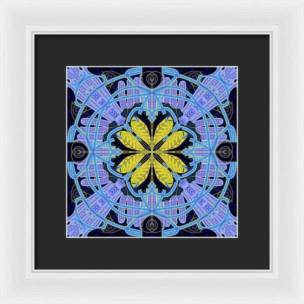 Blue and Yellow Leaf Mandala - Framed Print