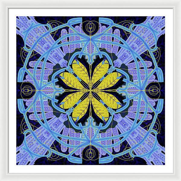 Blue and Yellow Leaf Mandala - Framed Print