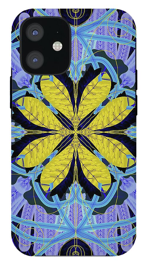 Blue and Yellow Leaf Mandala - Phone Case