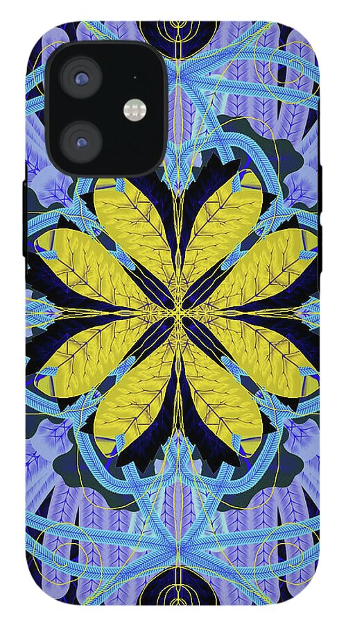 Blue and Yellow Leaf Mandala - Phone Case