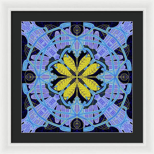 Blue and Yellow Leaf Mandala - Framed Print