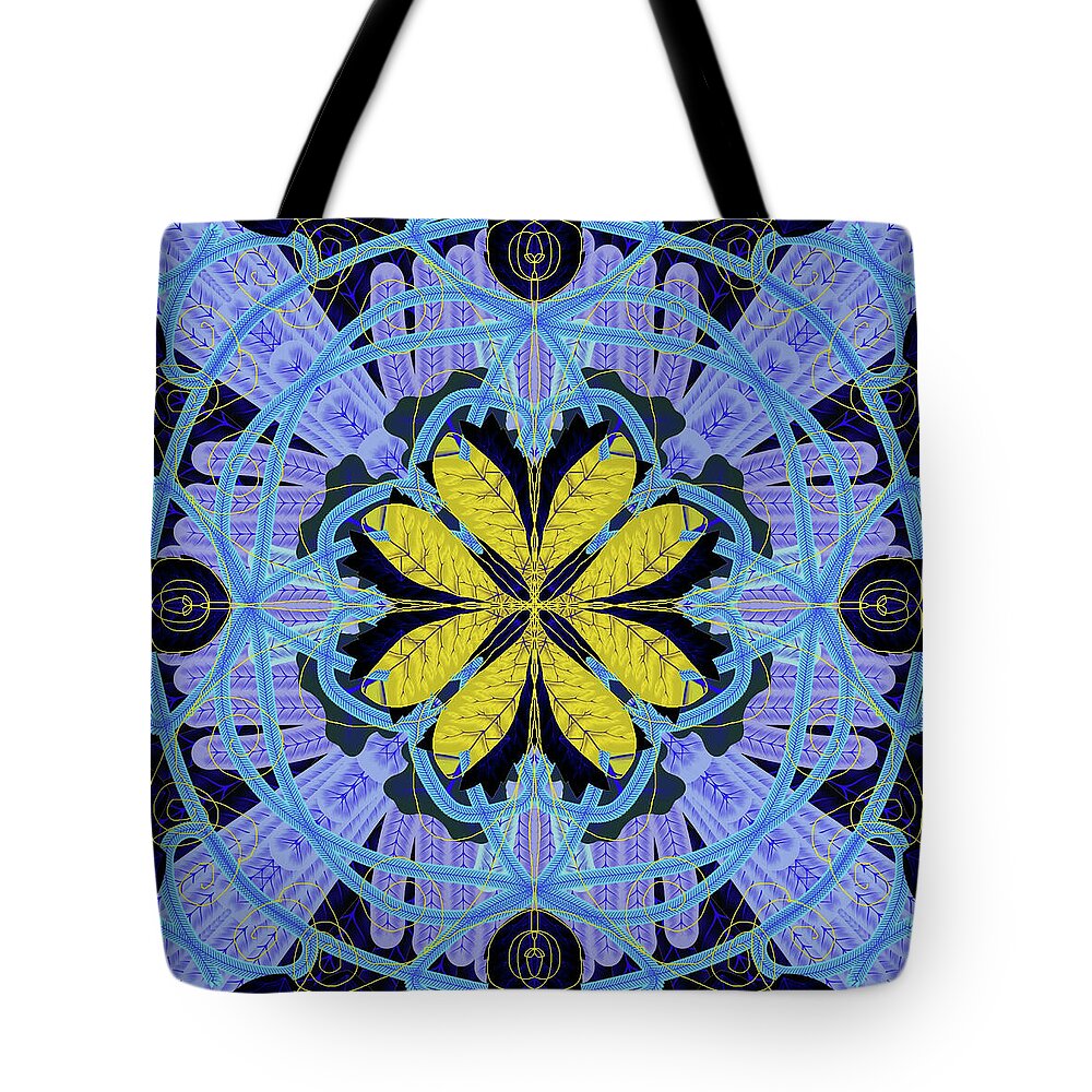 Blue and Yellow Leaf Mandala - Tote Bag