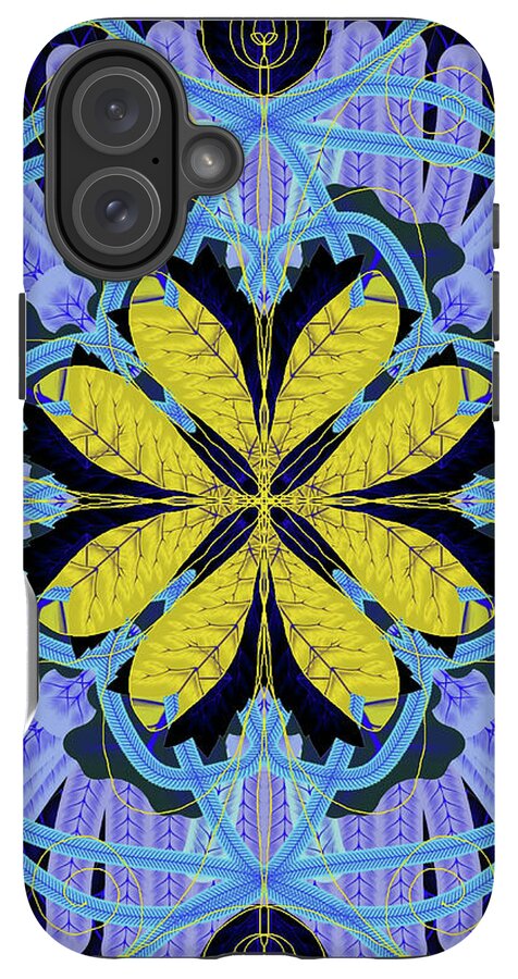 Blue and Yellow Leaf Mandala - Phone Case