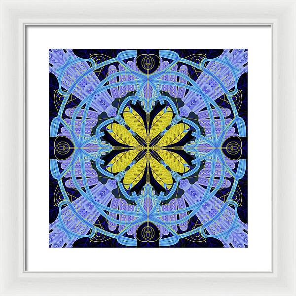 Blue and Yellow Leaf Mandala - Framed Print
