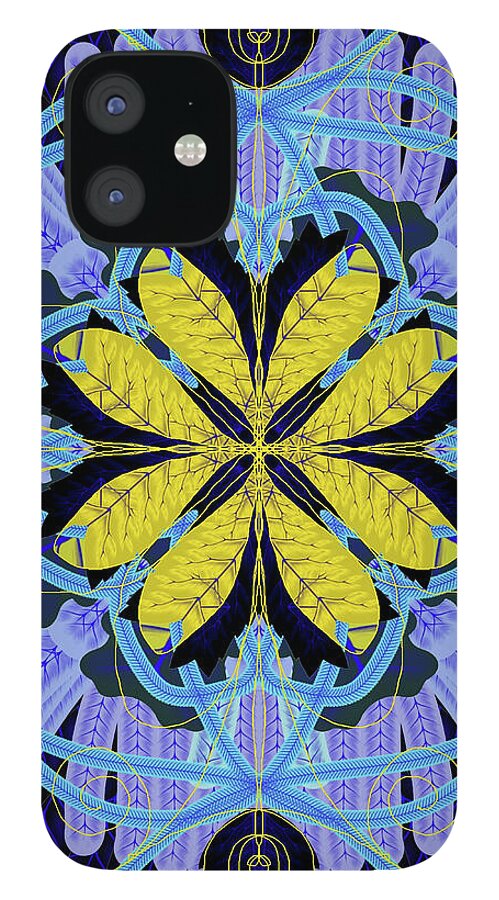 Blue and Yellow Leaf Mandala - Phone Case