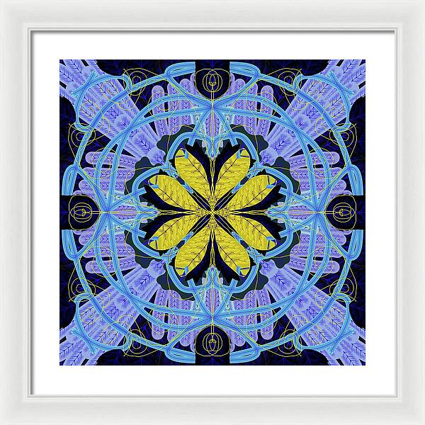 Blue and Yellow Leaf Mandala - Framed Print