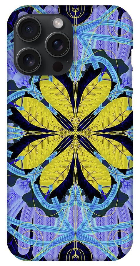 Blue and Yellow Leaf Mandala - Phone Case