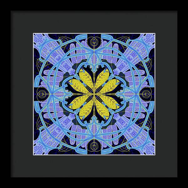 Blue and Yellow Leaf Mandala - Framed Print