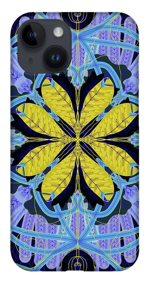 Blue and Yellow Leaf Mandala - Phone Case