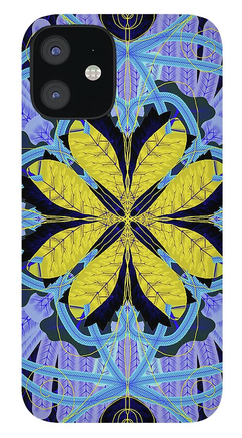 Blue and Yellow Leaf Mandala - Phone Case