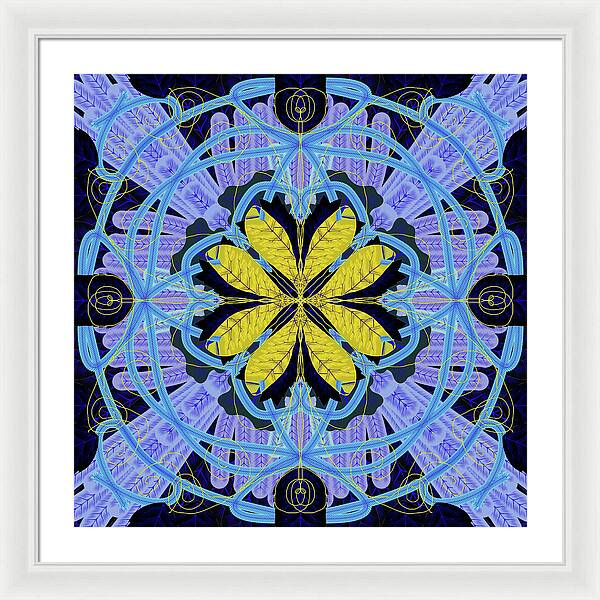 Blue and Yellow Leaf Mandala - Framed Print