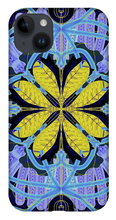 Blue and Yellow Leaf Mandala - Phone Case