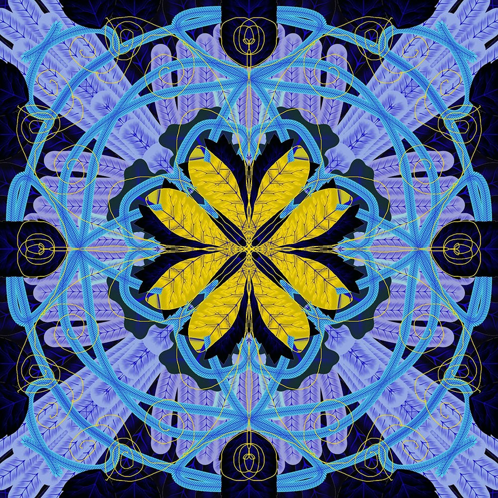 Blue and Yellow Leaf Mandala Digital Image Download