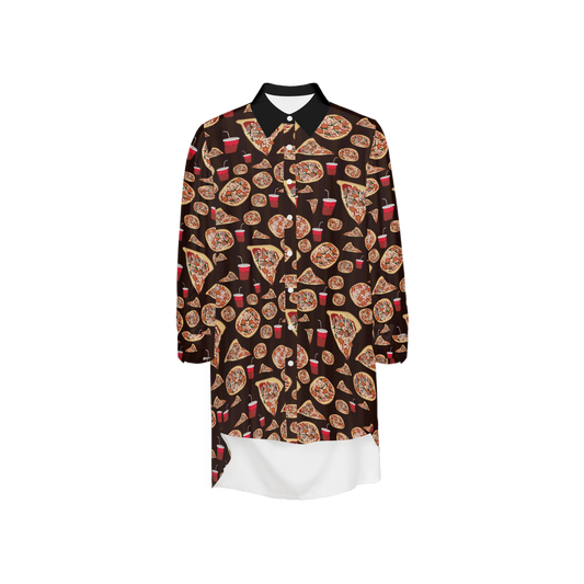 Pizza Pattern Women's High-Low Long-Sleeve Hem Shirt Silky-like Elegance