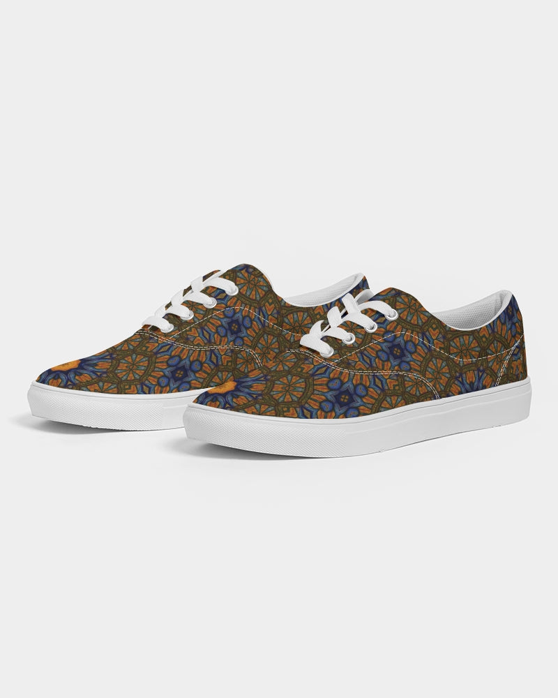 Blue and Yellow Sketch Kaleidoscope Women's Lace Up Canvas Shoe