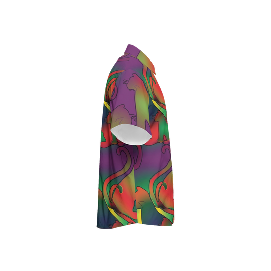 Abstract Rainbow Cats Women's Short-Sleeve Button-Up Shirt-Cotton Feel