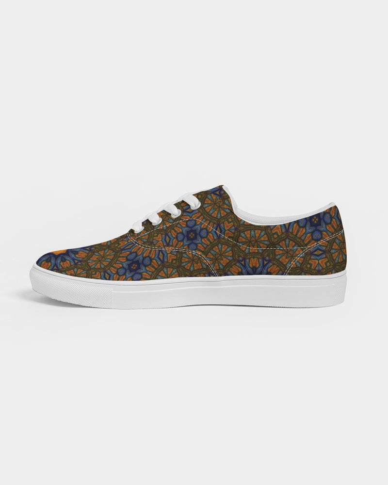 Blue and Yellow Sketch Kaleidoscope Women's Lace Up Canvas Shoe
