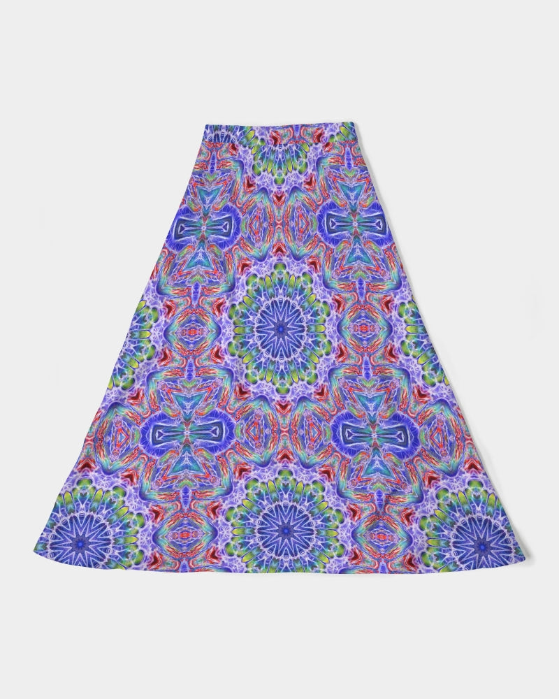 Blue Red Kaleidoscope Women's All-Over Print A-Line Midi Skirt