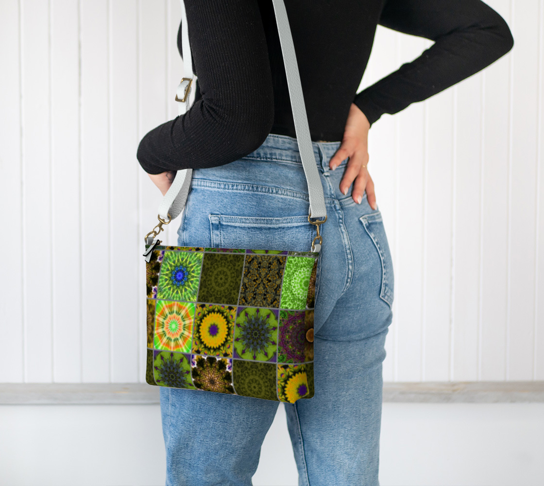 Green Crazy Quilt Vegan Crossbody Purse