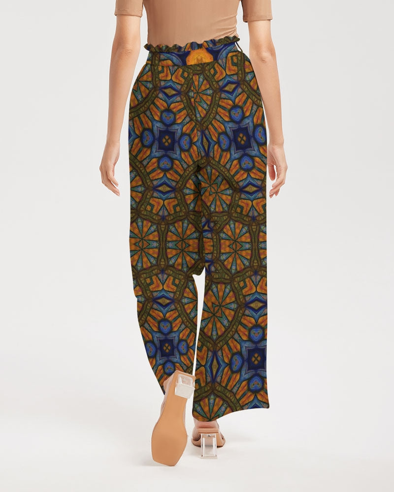 Blue and Yellow Sketch Kaleidoscope Women's All-Over Print High-Rise Wide Leg Pants