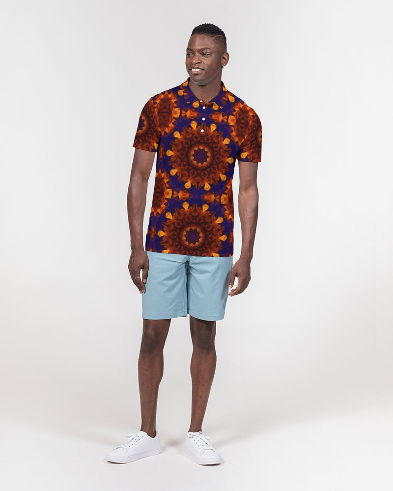 Blue Orange Red Kaleidoscope Men's All-Over Print Slim Fit Short Sleeve Polo